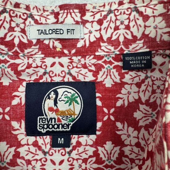 Reyn Spooner Hawaiian Shirt Mens M Red Button Down Short Sleeve Tailored Fit - Picture 5 of 7